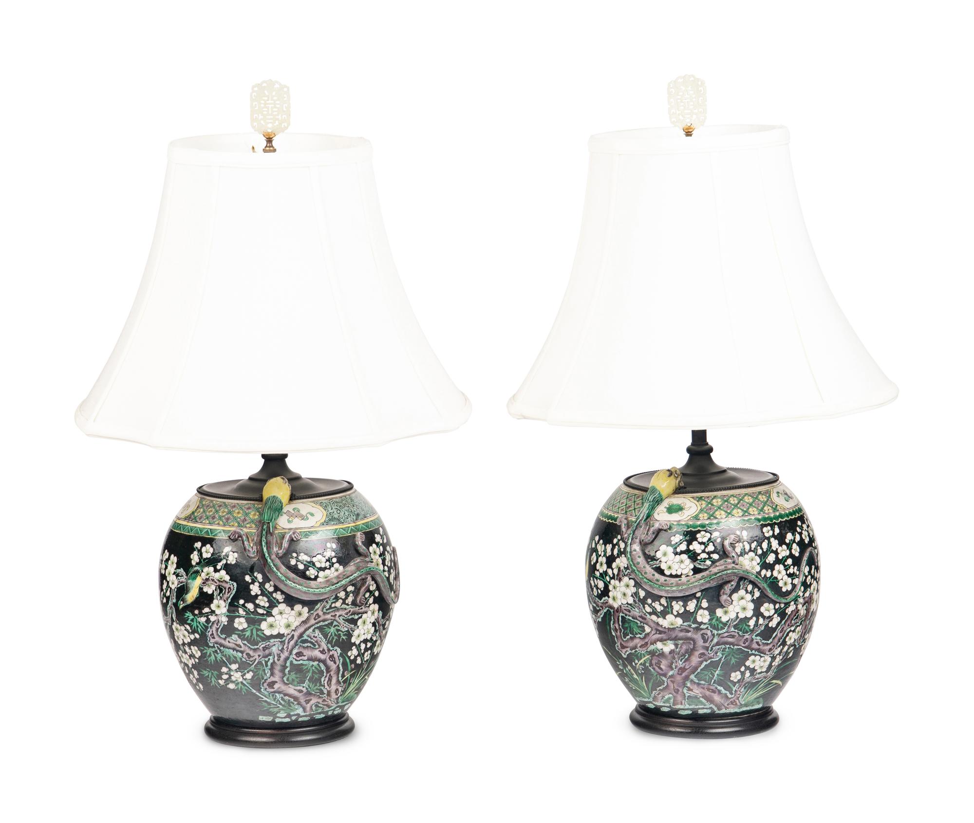 A Pair of Chinese Porcelain Jars Mounted as Lamps
