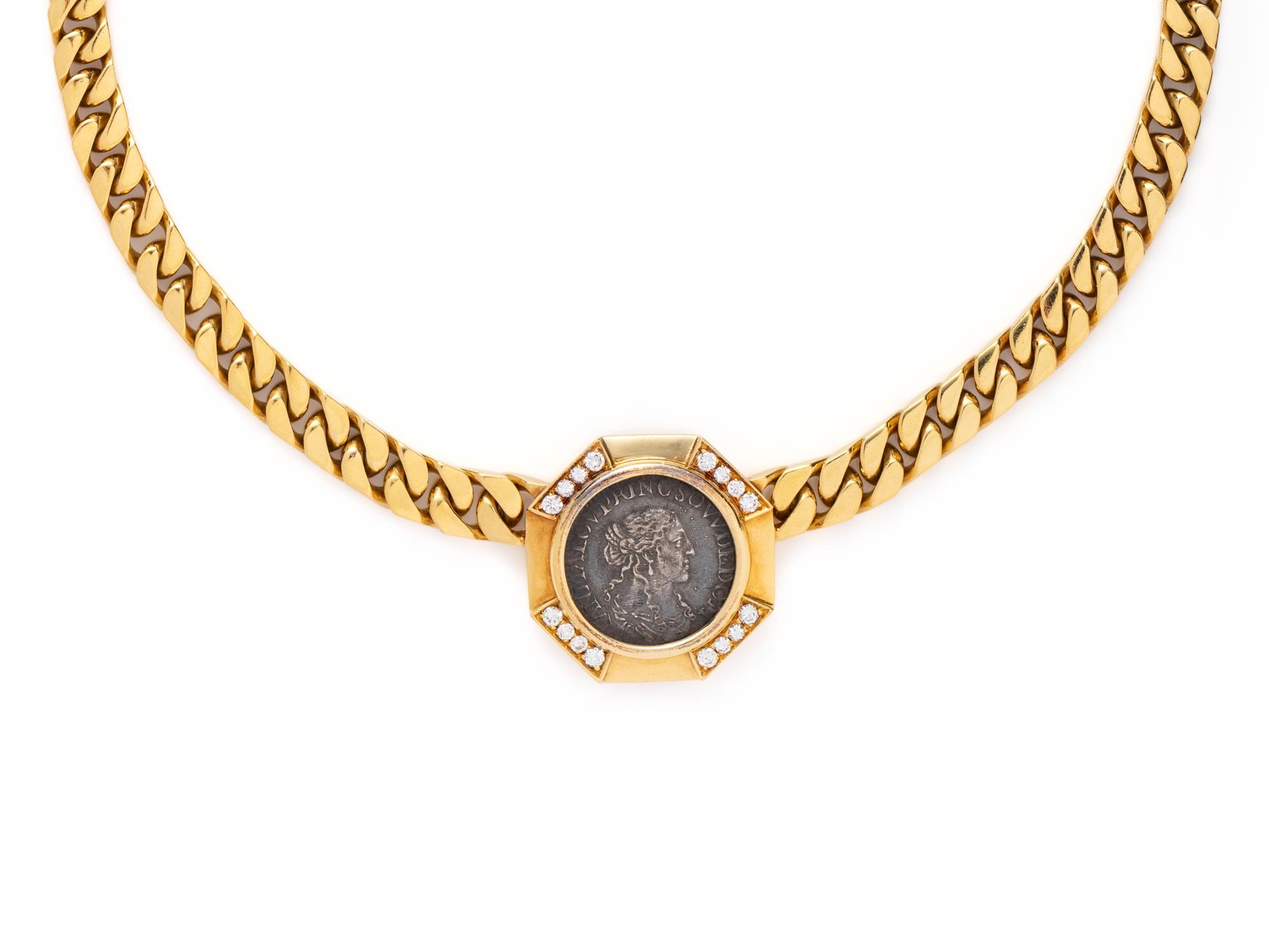 BVLGARI, YELLOW GOLD, COIN AND DIAMOND 'MONETE' NECKLACE