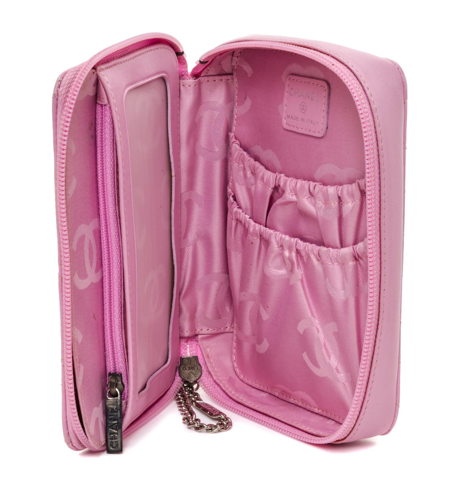 A Chanel Pink Quilted Calfskin Leather Ligne Cambon Pouch, 5" x 7" x 1.5".