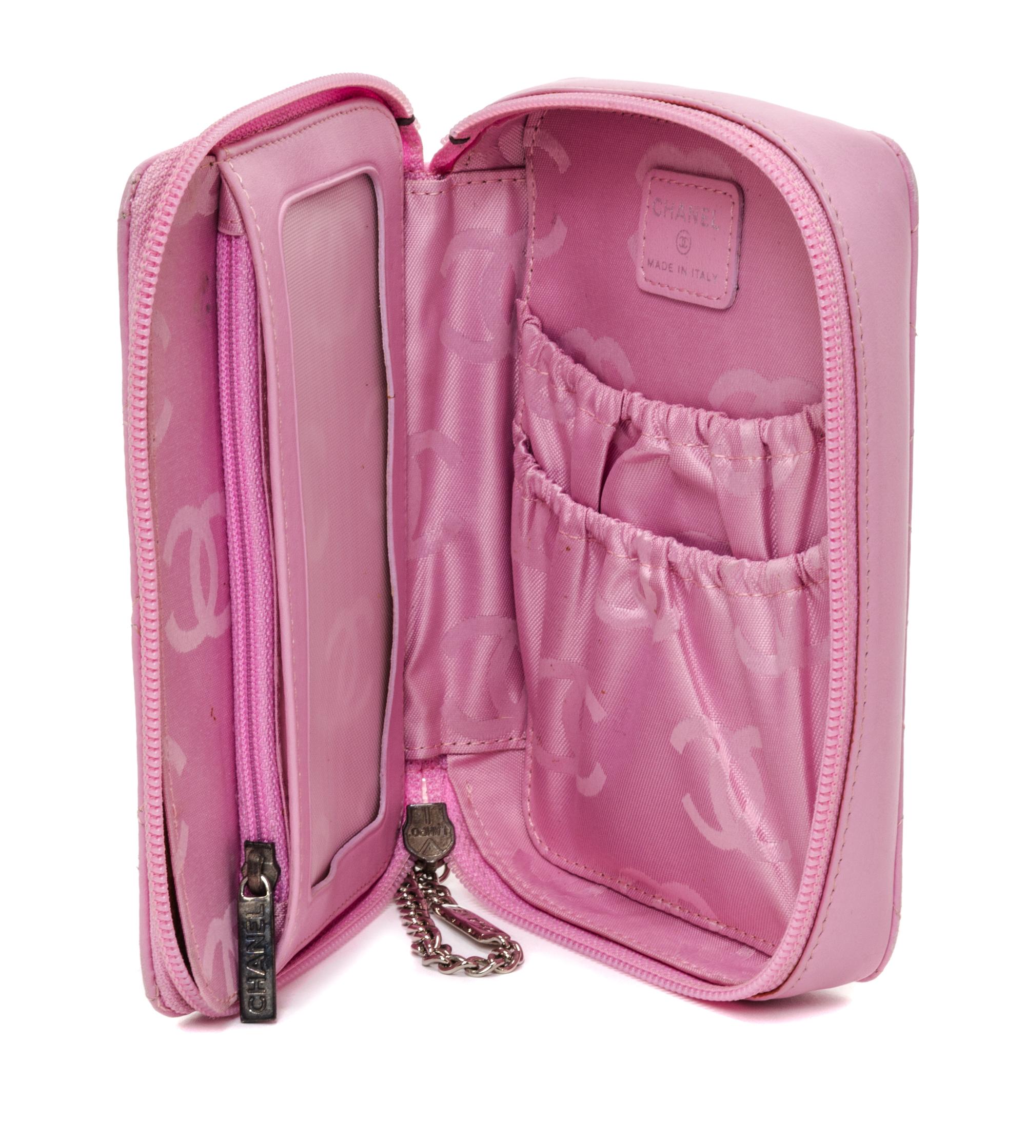 A Chanel Pink Quilted Calfskin Leather Ligne Cambon Pouch, 5" x 7" x 1.5".