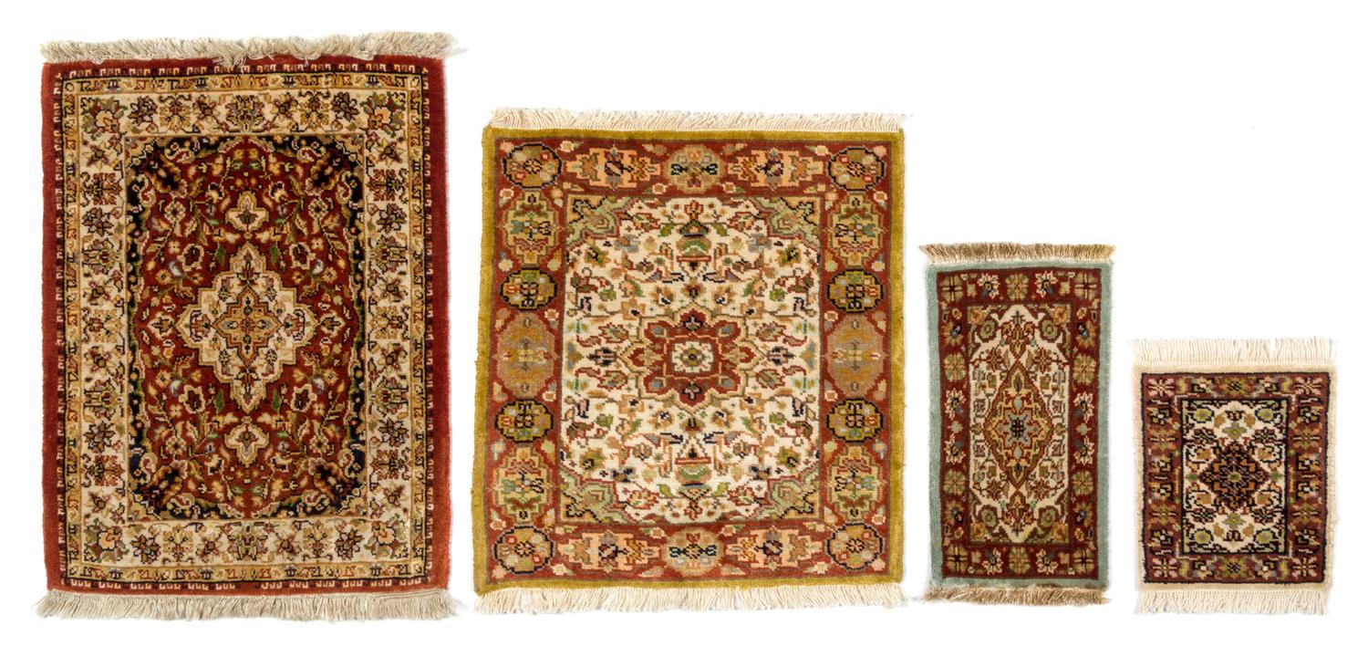 Four Persian Style Silk and Wool Blend Needlepoint Rugs Largest 11 5/8 x 8 3/4 inches. — Classic Carpets