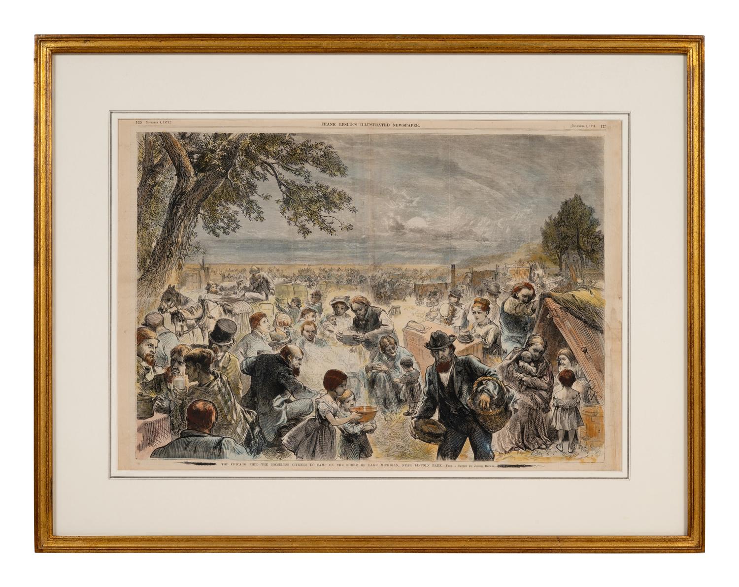 BECKER, Joseph. The Homeless Citizens in Camp on the Shore of Lake Michigan, Near Lincoln Park : Chicago, Frank Leslie's Newspaper, 1871.