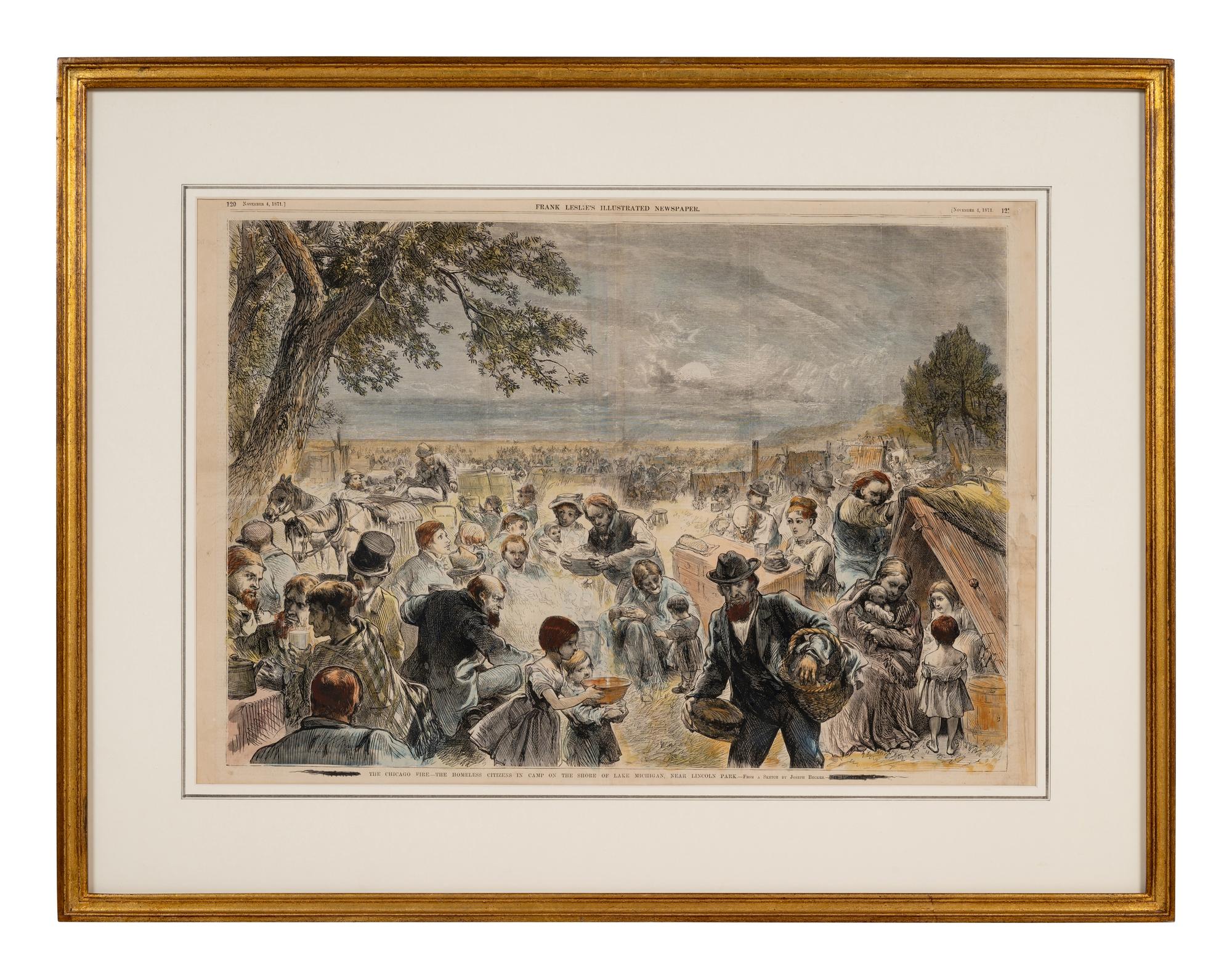 BECKER, Joseph. The Homeless Citizens in Camp on the Shore of Lake Michigan, Near Lincoln Park : Chicago, Frank Leslie's Newspaper, 1871.