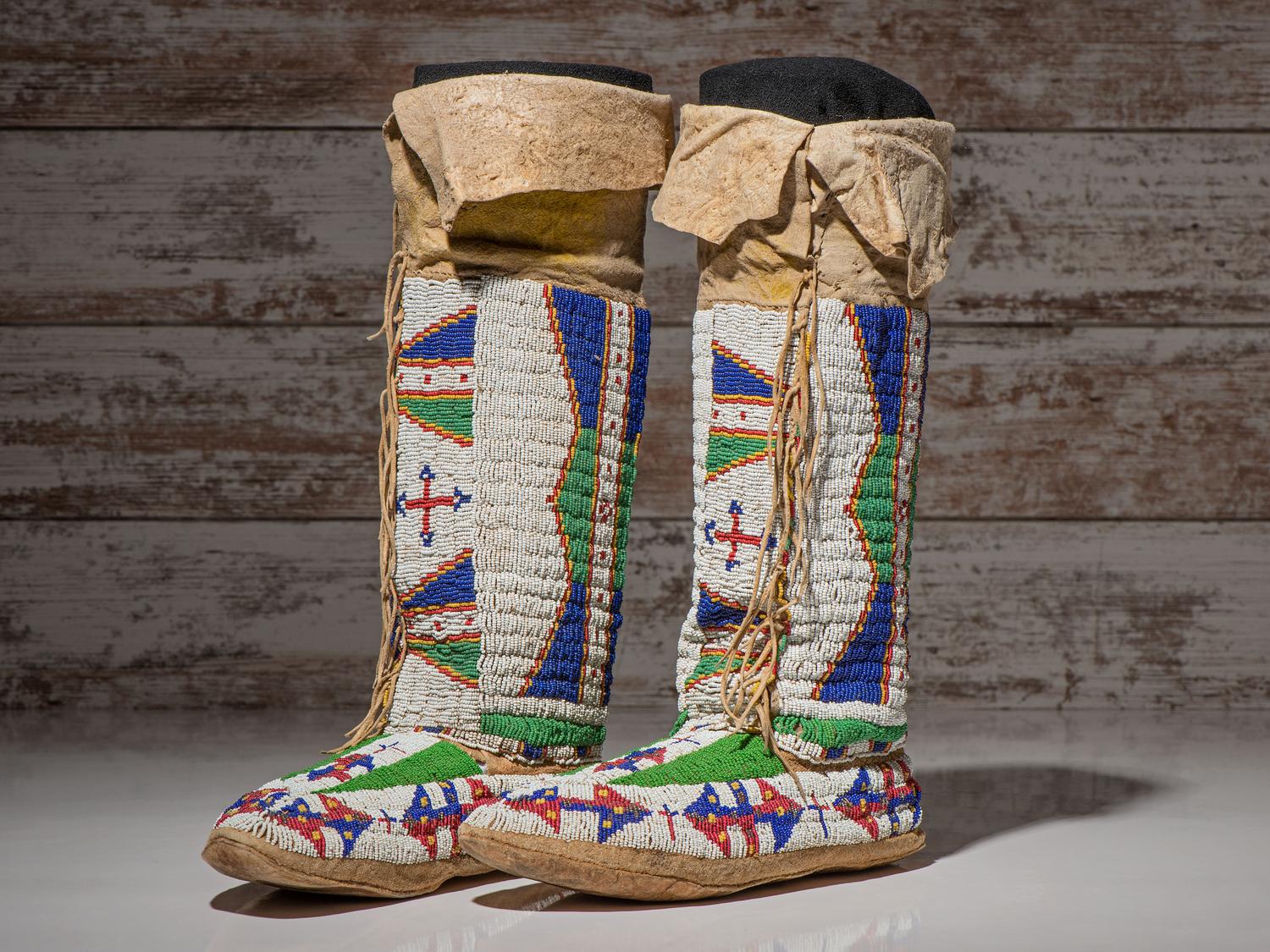 Sioux Beaded Hide Moccasins, with Matching Leggings