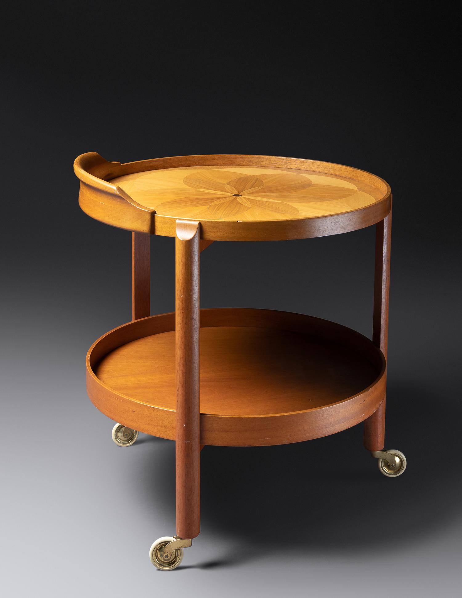 Marquetry Rolling Tray Table AB Nordiska Kompaniets Verkstäder, Sweden