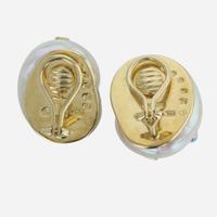 A pair of 18K yellow gold, Umbonium shell, and turquoise earrings, Trianon