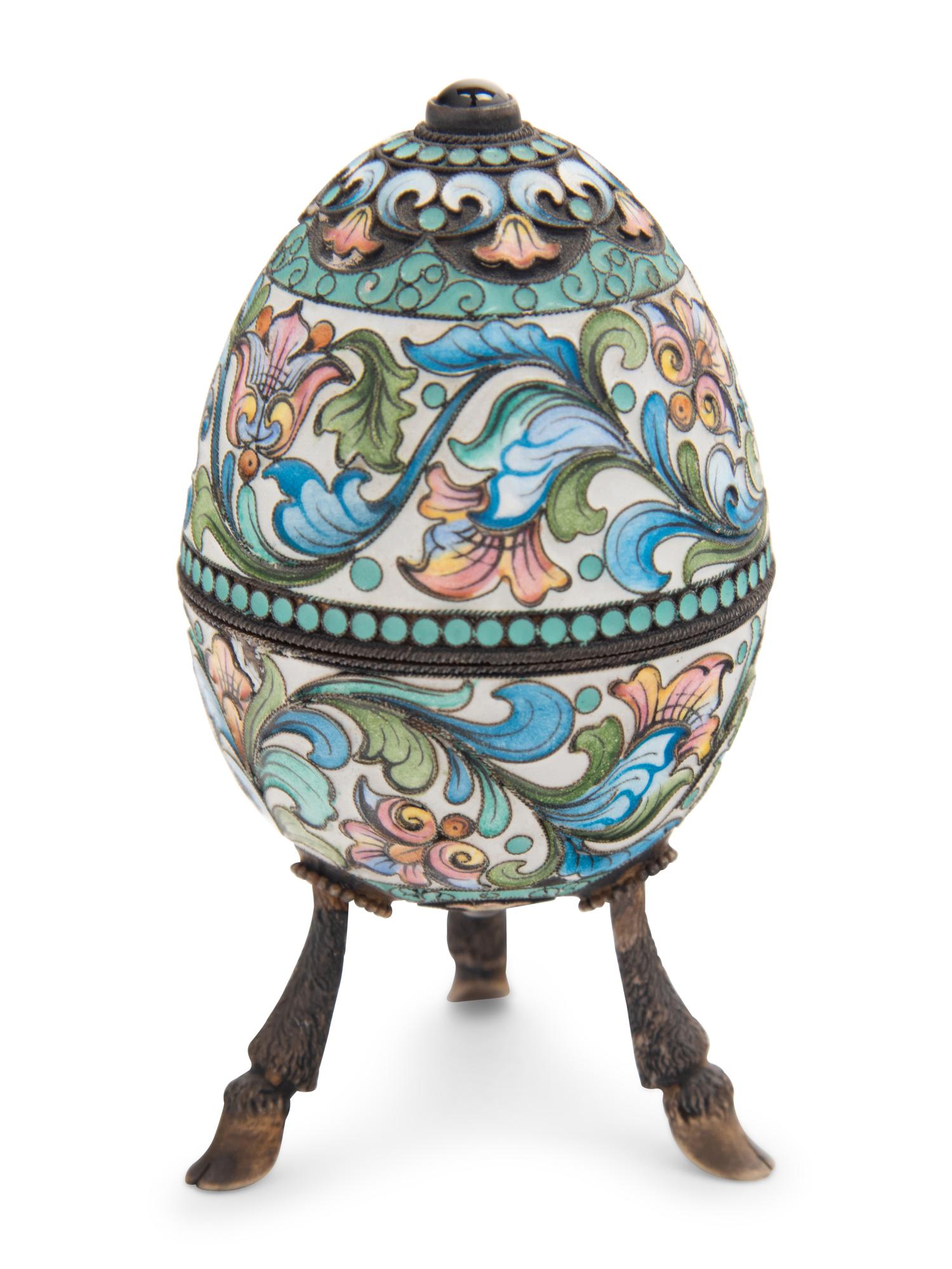 A Russian Enameled Silver Egg