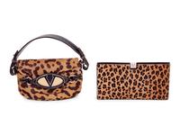 Four Animal Print Pieces: One Lambertson Truex Frame Clutch Bag, One Valentino Double Flap Bag, One Pair of Gucci Sling Back Shoes, One Pair of Louboutin Boots