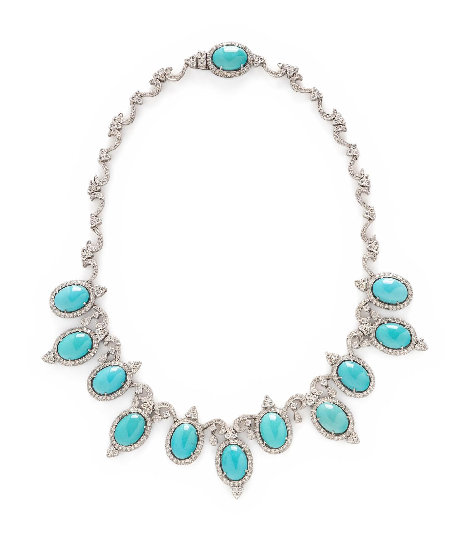 TURQUOISE, DIAMOND, AND WHITE GOLD NECKLACE