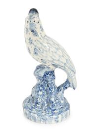 A Blue and White Spongeware Model of a Parrot