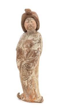 A Chinese Painted Pottery Figure of a Court Lady