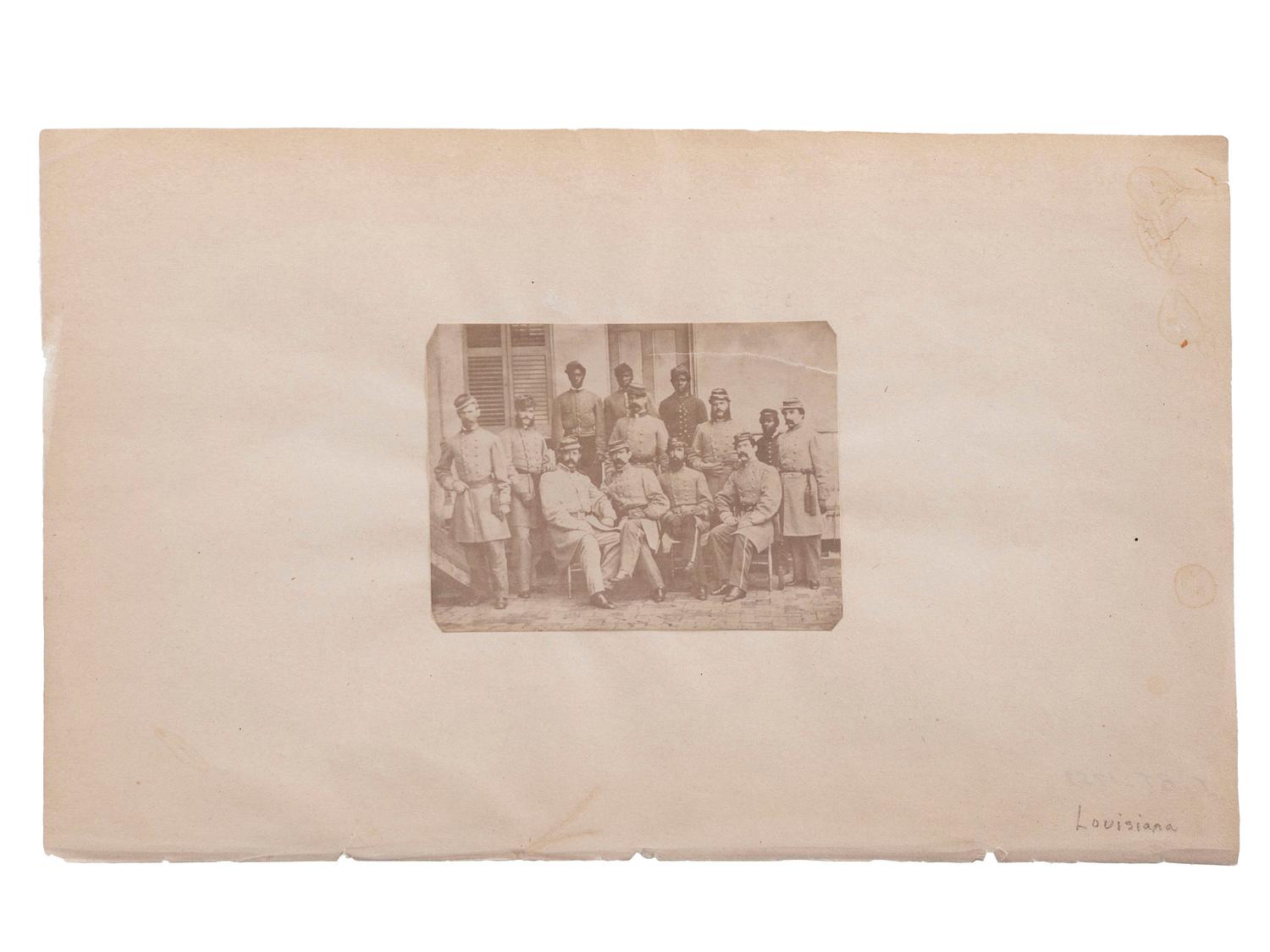 [CIVIL WAR]. Albumen photograph of General James E. Slaughter and staff featuring uniformed African American men. Ca 1860s.