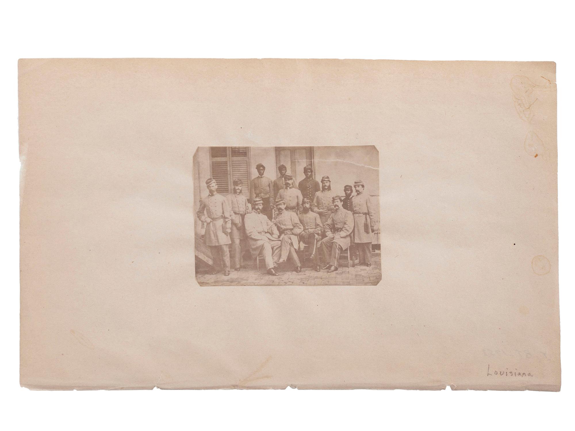 [CIVIL WAR]. Albumen photograph of General James E. Slaughter and staff featuring uniformed African American men. Ca 1860s.