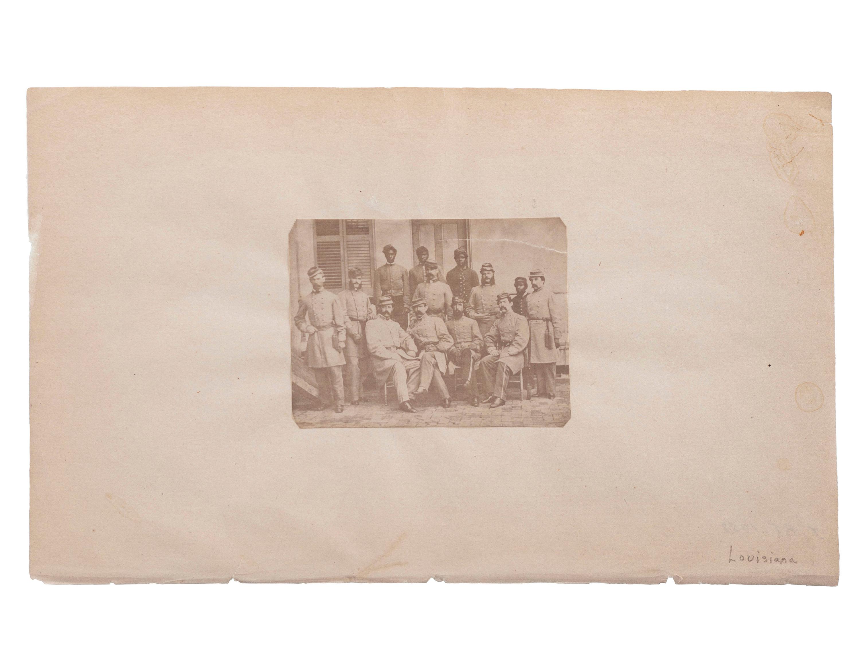 [CIVIL WAR]. Albumen photograph of General James E. Slaughter and staff featuring uniformed African American men. Ca 1860s.
