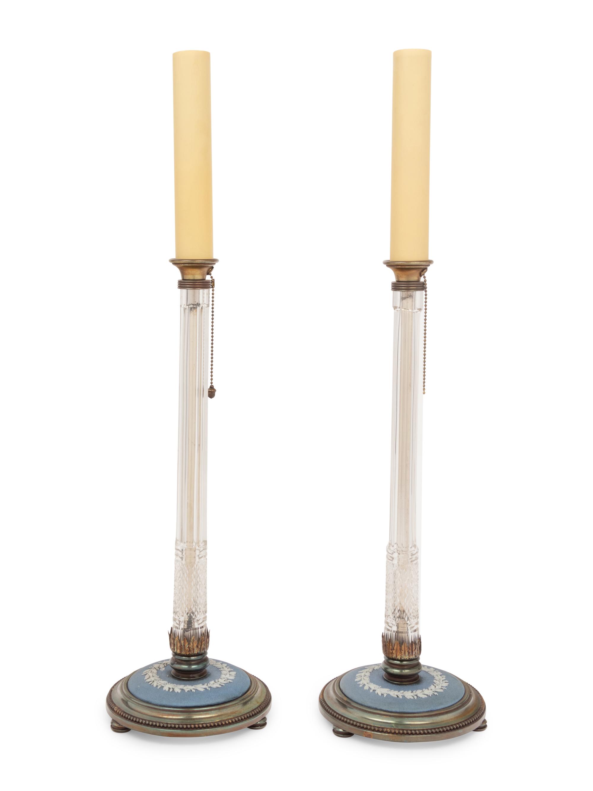 A Pair of Jasperware Mounted Cut Glass Lamps