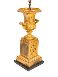 A Pair of Empire Style Gilt-Bronze Urns Mounted as Lamps