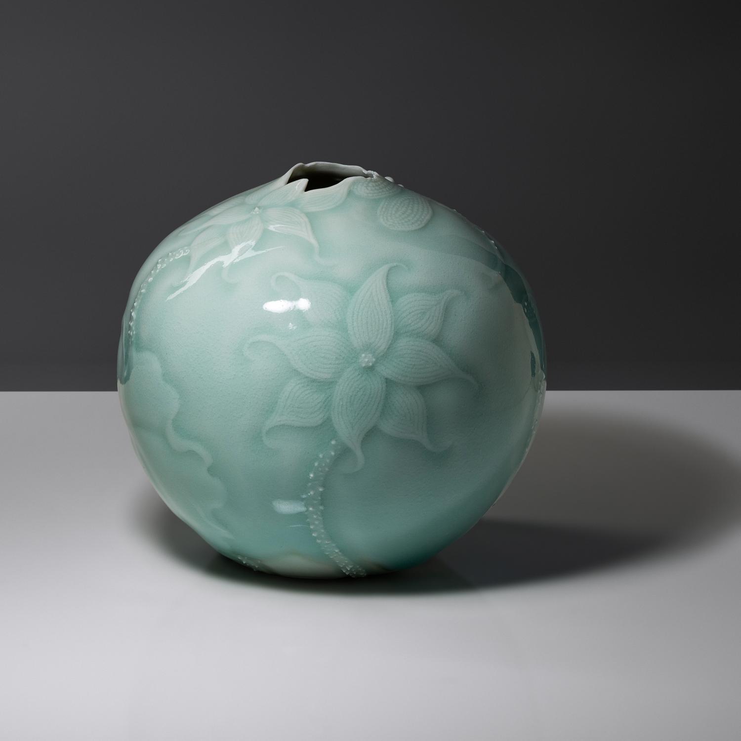 Celadon-glazed vase with dragonfly and flowers, 2014