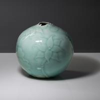Celadon-glazed vase with dragonfly and flowers, 2014