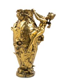 Francois & Louis Moreau, (French), an Art Nouveau vase, of baluster form with Psyche form handle and floral decoration