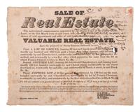 [WESTERN AMERICANA]. Sale of Real Estate broadside describing property belonging to Susan Santous Dubreuil, the widow of St. Louis pioneer Louis Chauvet Dubreuil. St. Louis, 20 June 1826.