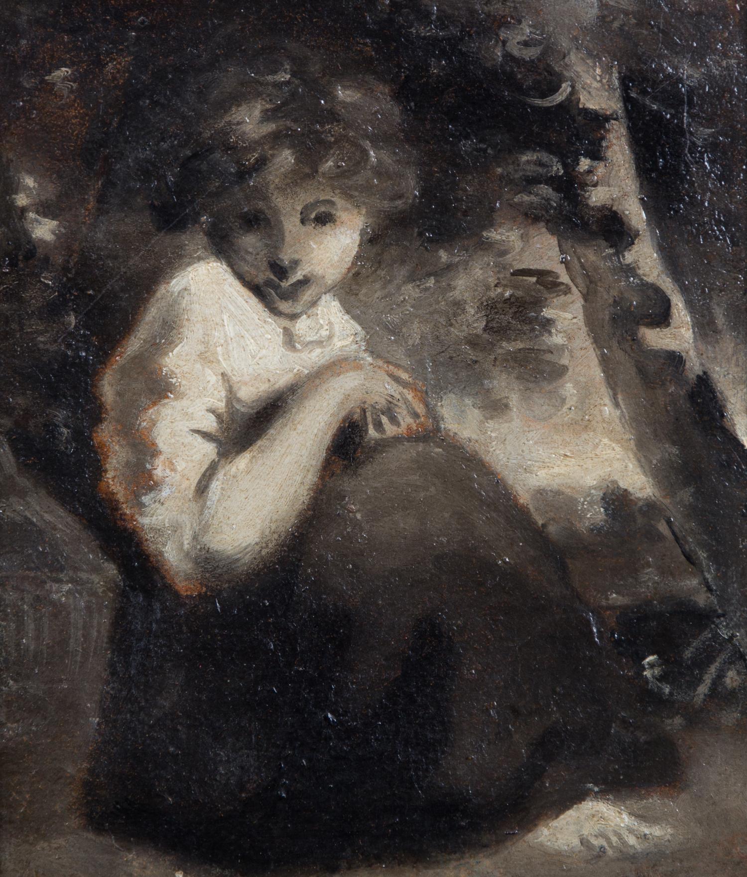 After Sir Joshua Reynolds, (English, 1723-1792), The Quiet One - Study of Reynolds Young Girl Under a Tree