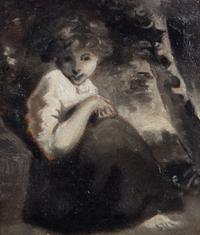After Sir Joshua Reynolds, (English, 1723-1792), The Quiet One - Study of Reynolds Young Girl Under a Tree