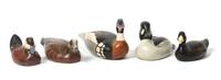 Five Decorative Painted Decoys, Big Sky Carvers, Bozeman, MT Height of largest 8 1/2 x length 19 inches.