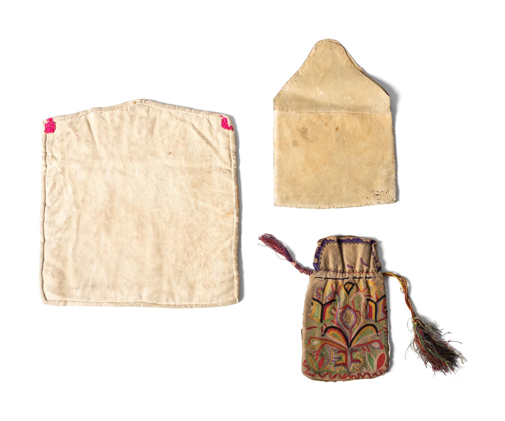 Haudenosaunee Embroidered Hide Pouches and Wall Pockets