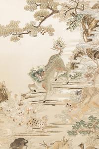 A Chinese Canton Style Embroidered Silk Floor Screen, Late 19th-Early 20th Century 晚清-民国 粤绣瑞獸圖紅木嵌螺鈿大座屏