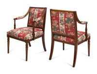 A Pair of Louis XVI Style Fauteuils with Striped Upholstery