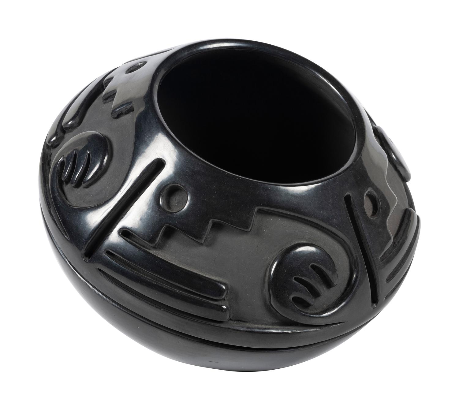Deeply Carved Blackware Pottery Bowl