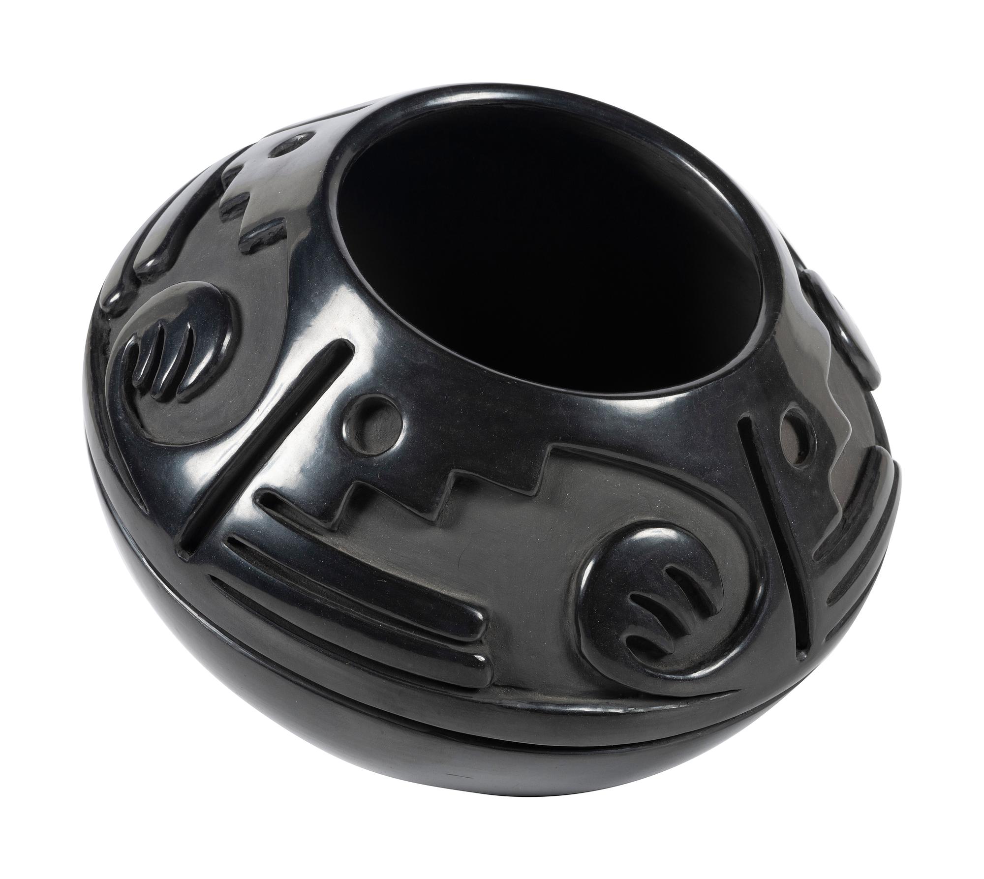 Deeply Carved Blackware Pottery Bowl