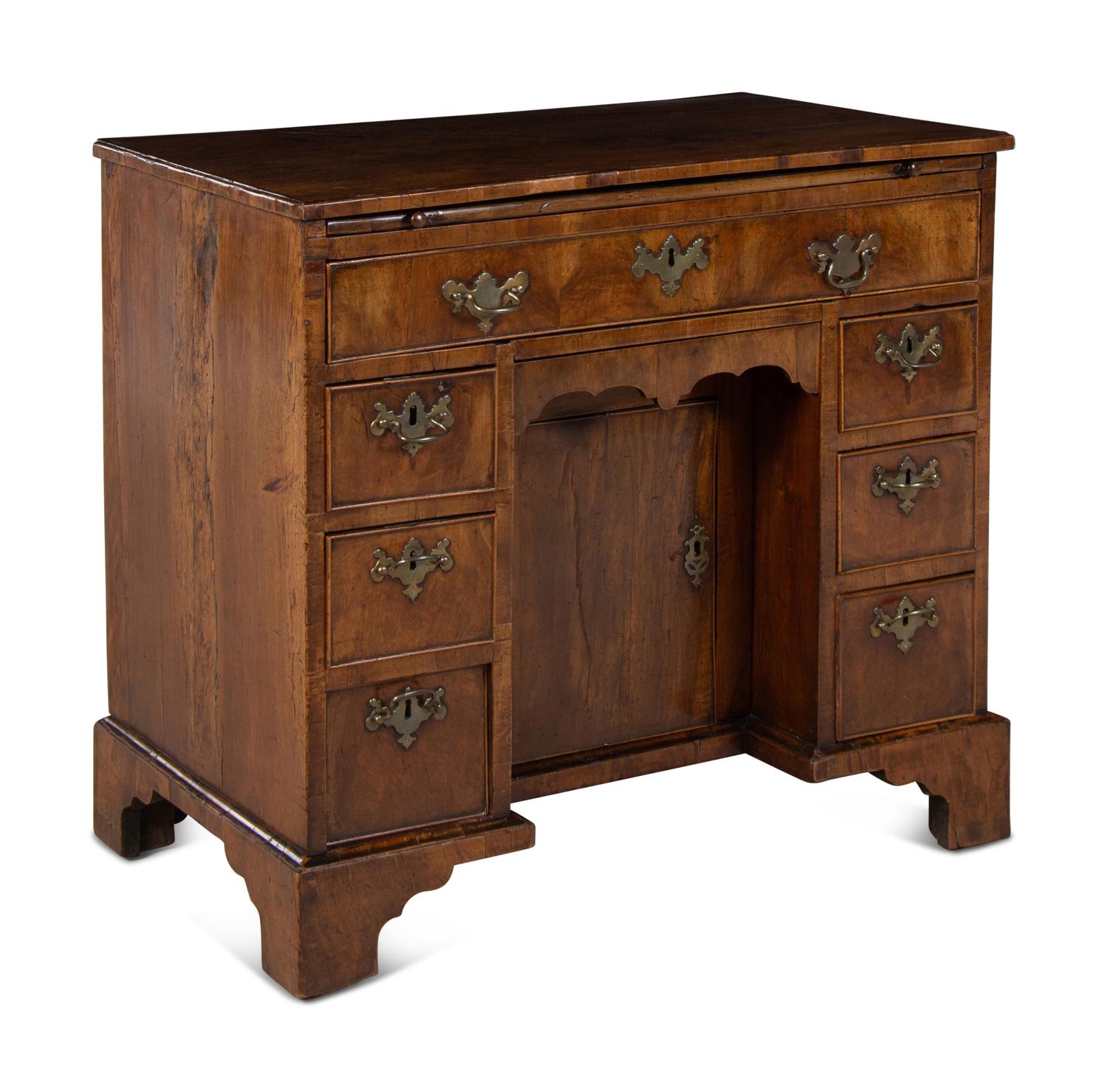 A George II Burl Walnut Kneehole Desk
