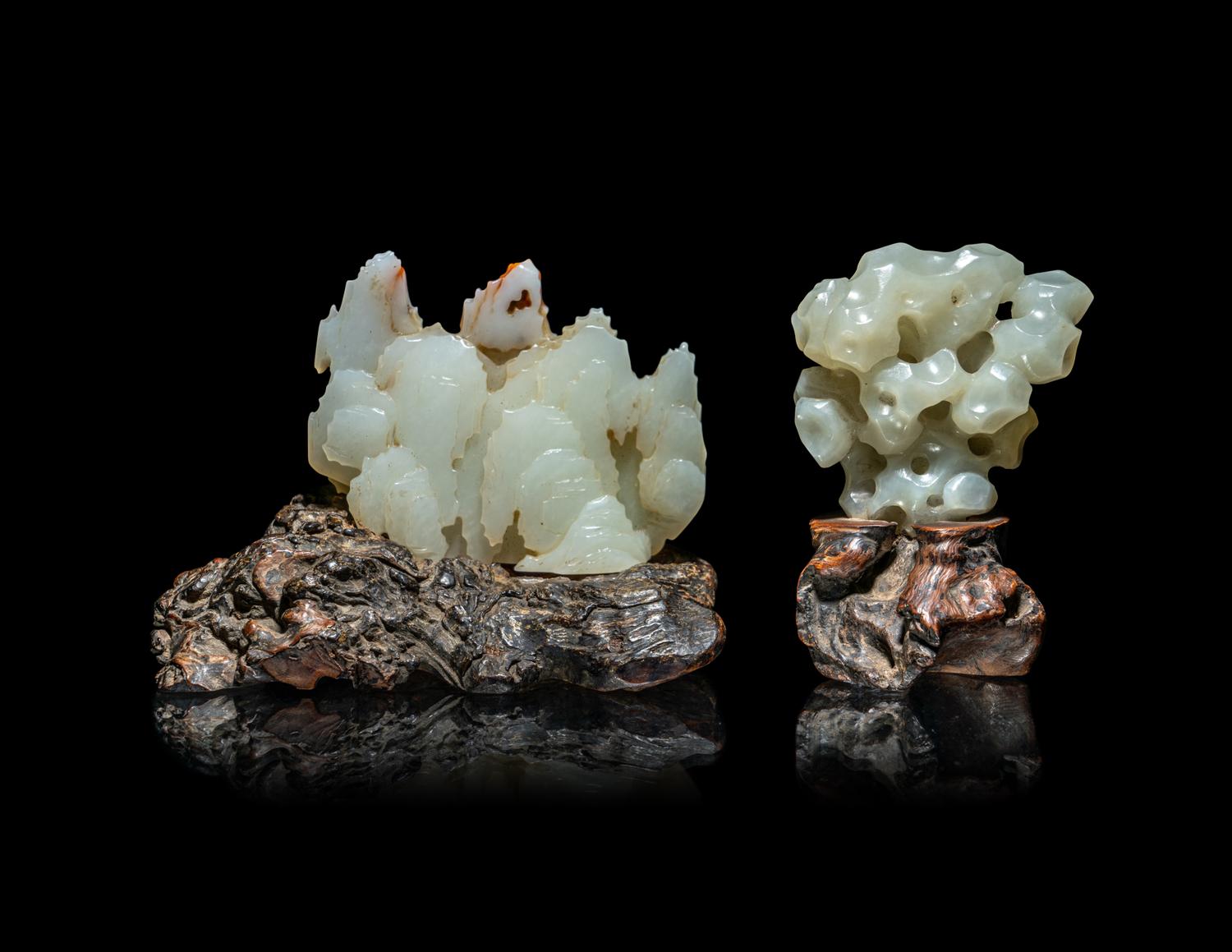 Two Chinese White Jade Schor's Rocks