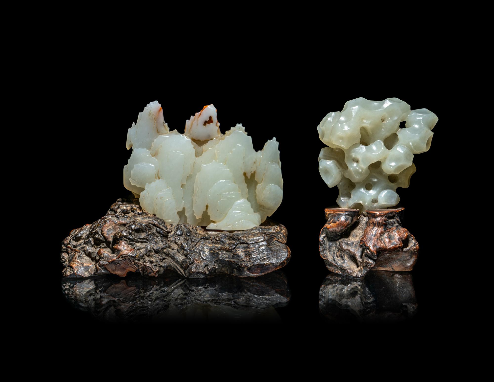 Two Chinese White Jade Schor's Rocks