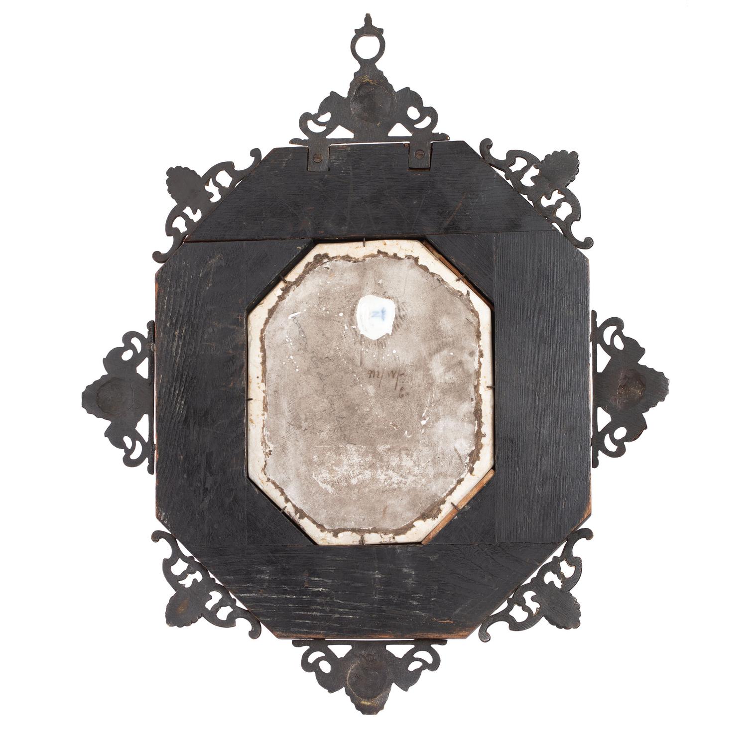 A Capodimonte Porcelain Plaque with Brass and Hardstone Frame