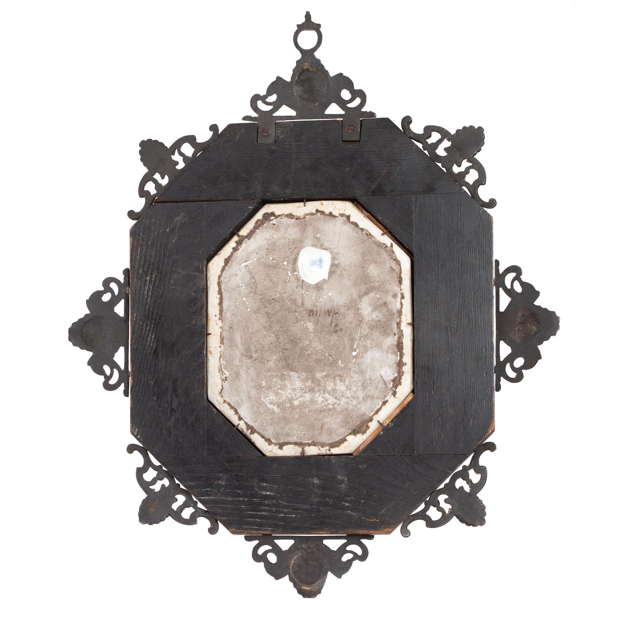 A Capodimonte Porcelain Plaque with Brass and Hardstone Frame
