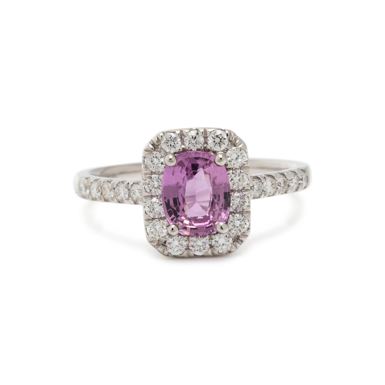 PURPLISH PINK SAPPHIRE AND DIAMOND RING