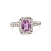 PURPLISH PINK SAPPHIRE AND DIAMOND RING