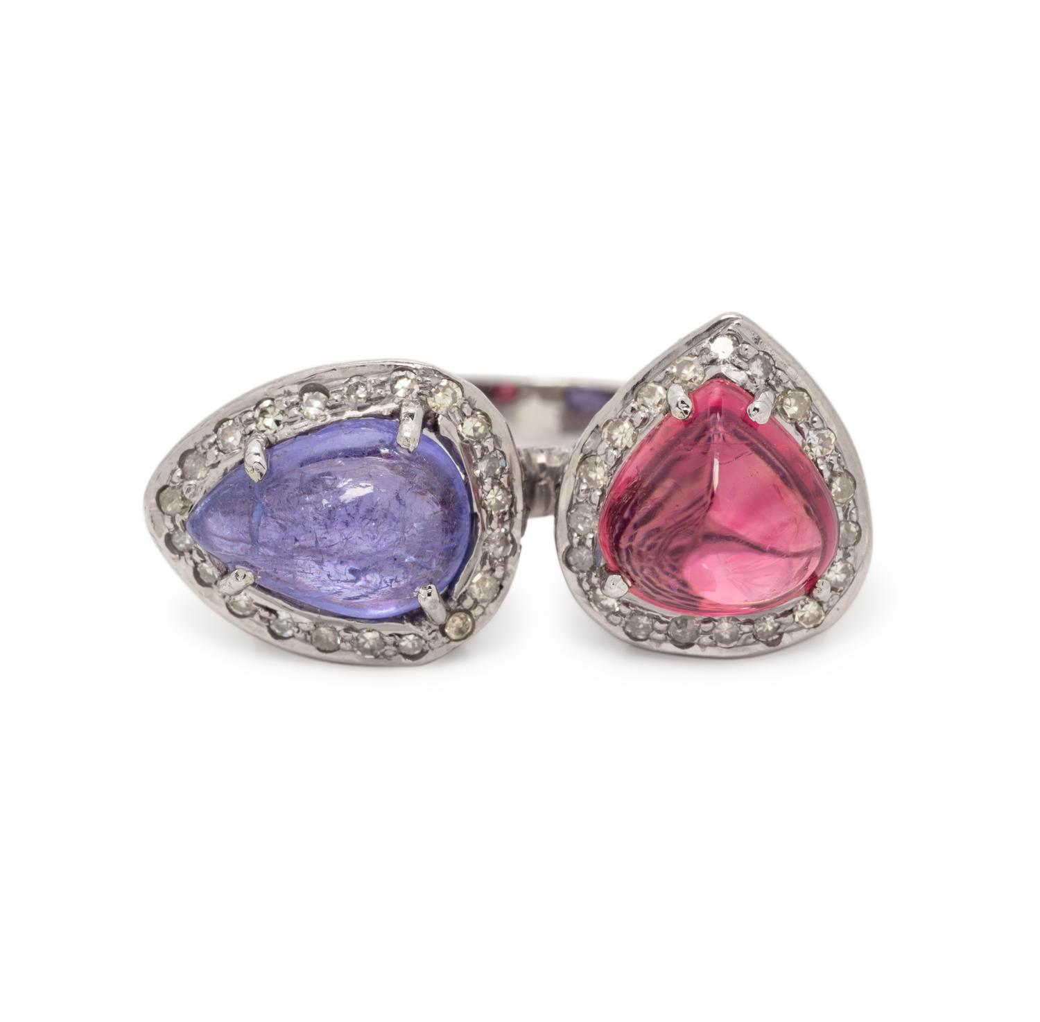 RUBELLITE, TANZANITE AND DIAMOND RING