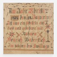 A Fraktur birth record for Heinrich Haberstich; Dated, "January 18, 1818"