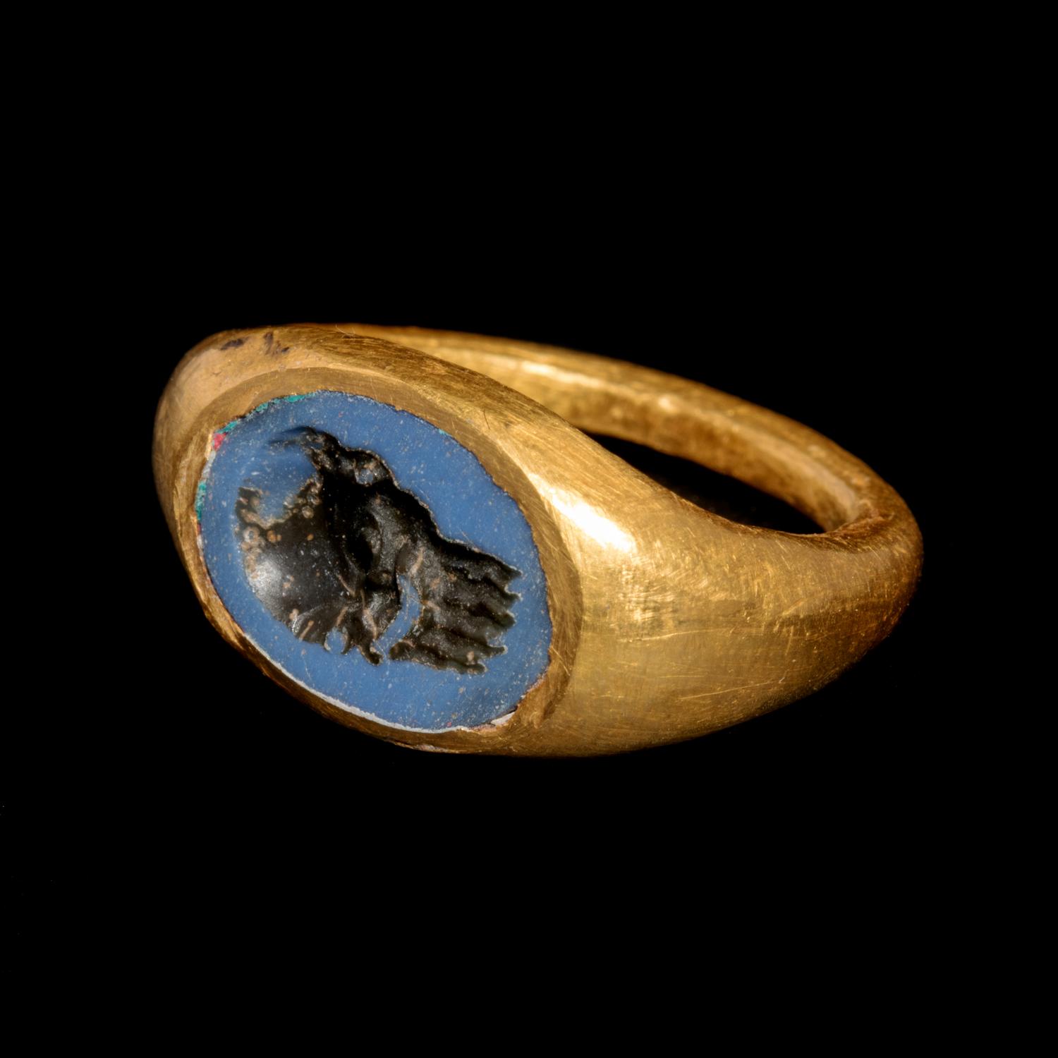 A Roman Gold Finger Ring with Jasper Intaglio of a Theater Mask