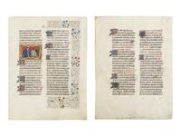 BREVIARY WITH MODERN ILLUMINATION Two leaves from a Breviary, with a modern miniature of the Nativity, in Latin, illuminated manuscript on parchment [France, Loire Valley, c. 1450–1460 (text); modern (illumination)]