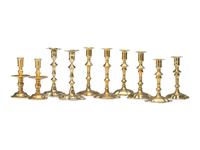 Five Pairs of English Cast Brass Candlesticks