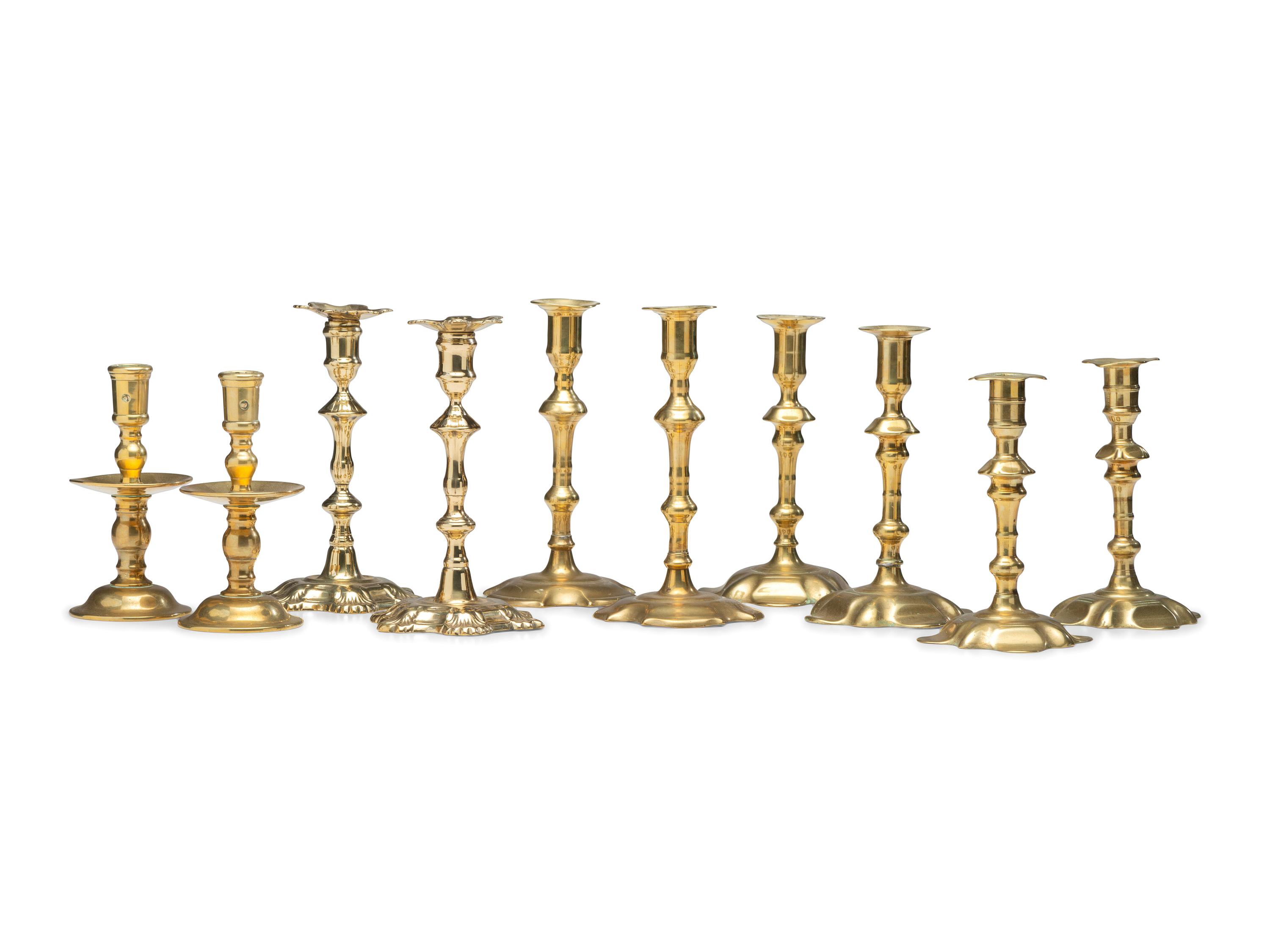 Five Pairs of English Cast Brass Candlesticks