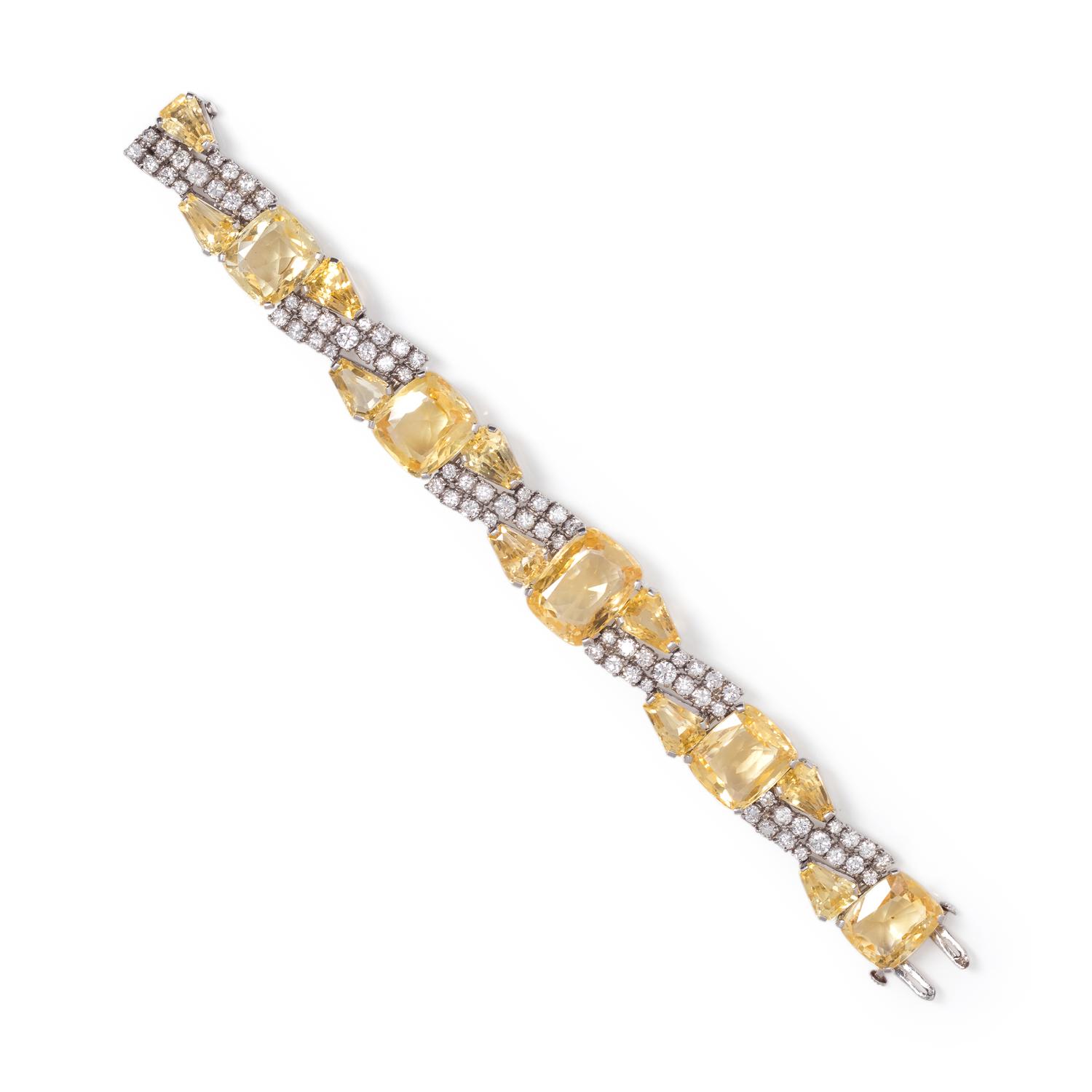 OSCAR HEYMAN & BROTHERS, YELLOW SAPPHIRE AND DIAMOND BRACELET