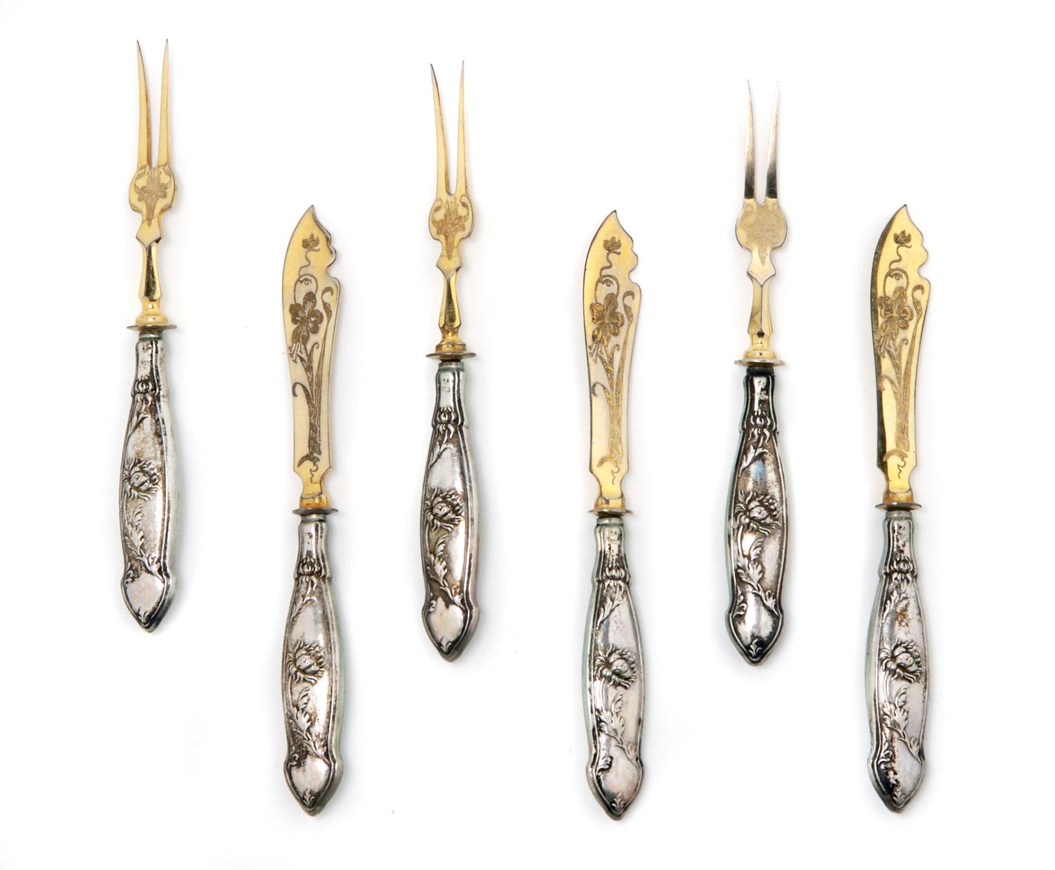 A German Silver Fruit Set, Length of largest 5 5/8 inches.