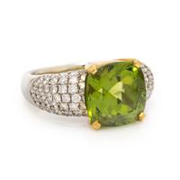 Peridot, Diamond, and White Gold Ring