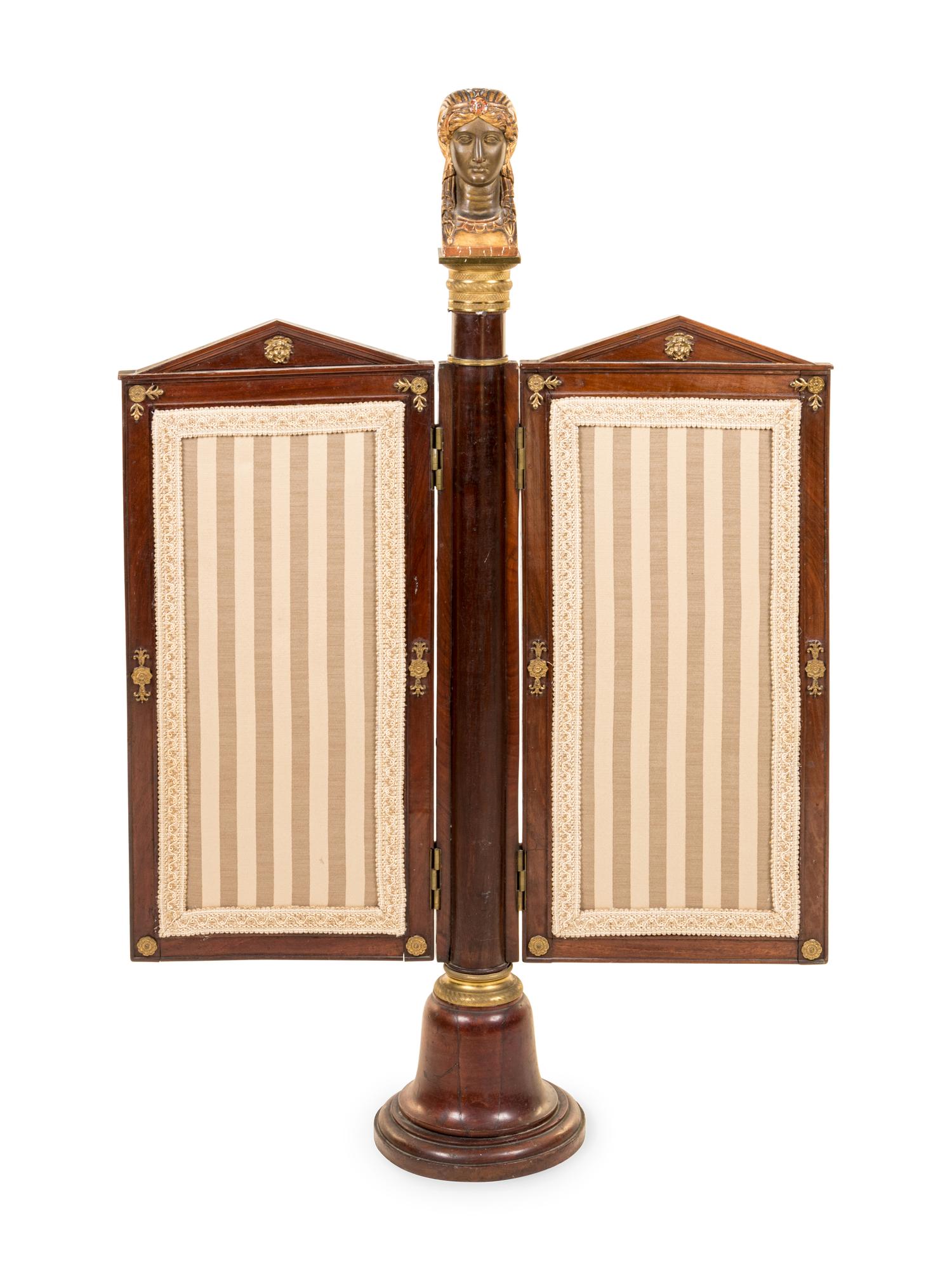 An Empire Gilt Bronze Mounted Mahogany Folding Floor Screen