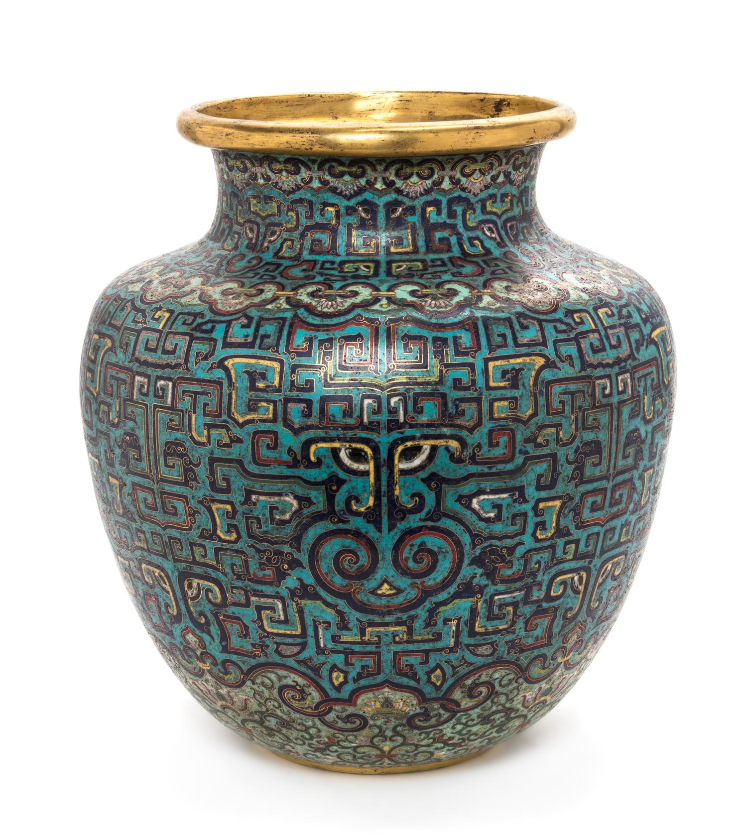 A Large Cloissone Enamel Jar Height 16 1/2 inches. — 18TH CENTURY